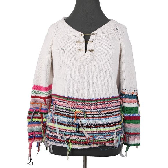 Cavia Sweater Sz M White Multi Color Over Sized Open Knit Fringe Yarn Sweater - Picture 1 of 12